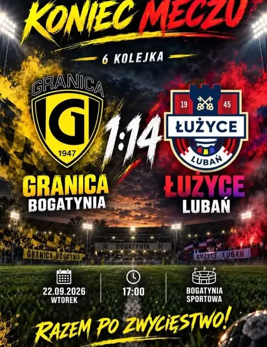 Granica Bogatynia przegrywa z Łużycami Lubań 1:14 w 6. kolejce