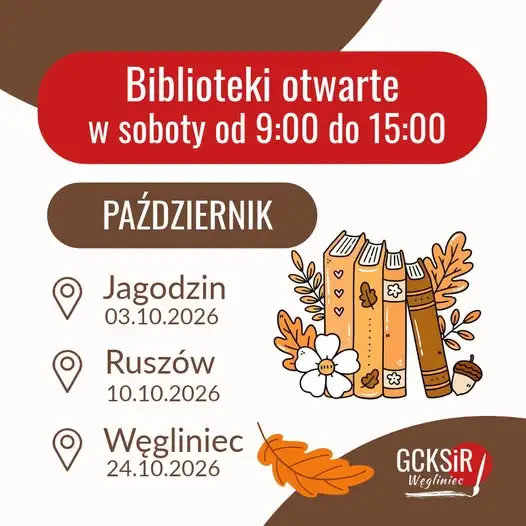 Biblioteki GCKSiR Węgliniec otwarte w soboty – październikowy grafik