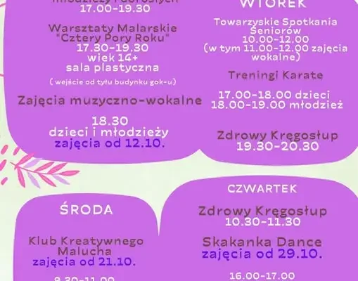 GOK Sulików: zmiana terminu Klubu Kreatywnego Malucha i nowy rozkład zajęć