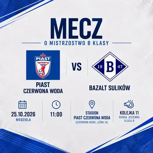 Piast Czerwona Woda kontra Bazalt Sulików – zapowiedź 11. kolejki B klasy