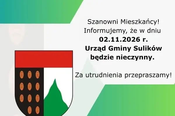 Urząd Gminy Sulików nieczynny 2 listopada 2026 – sprawdź powód